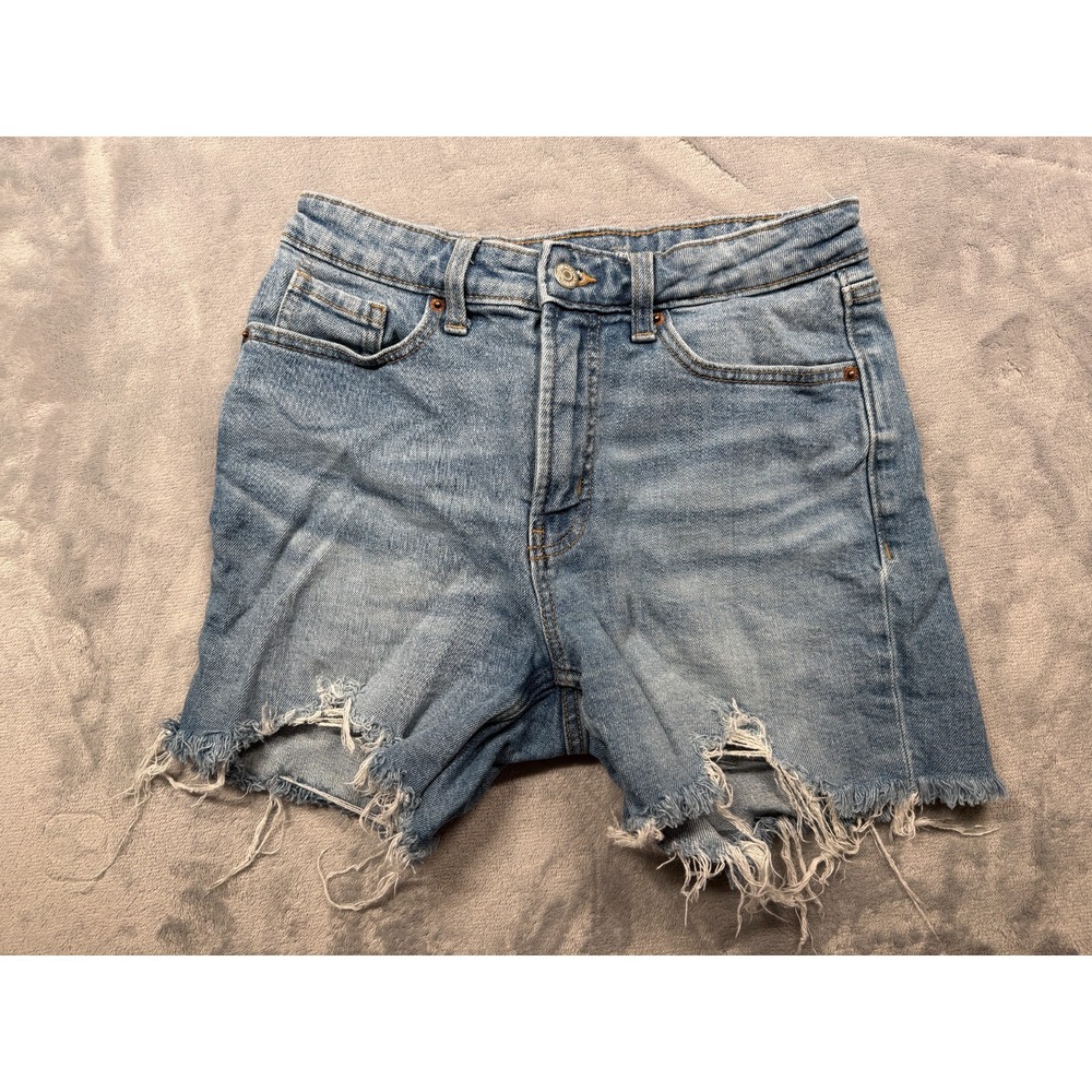 Old Navy Denim Shorts Women 6 Blue Denim OG Straight Mid Rise Distressed Raw Hem